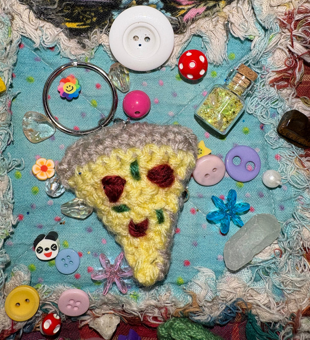 Crochet Pizza Keychain
