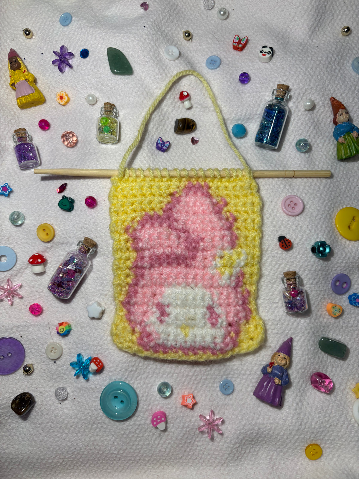 Pink Bunny Crochet Tapestry