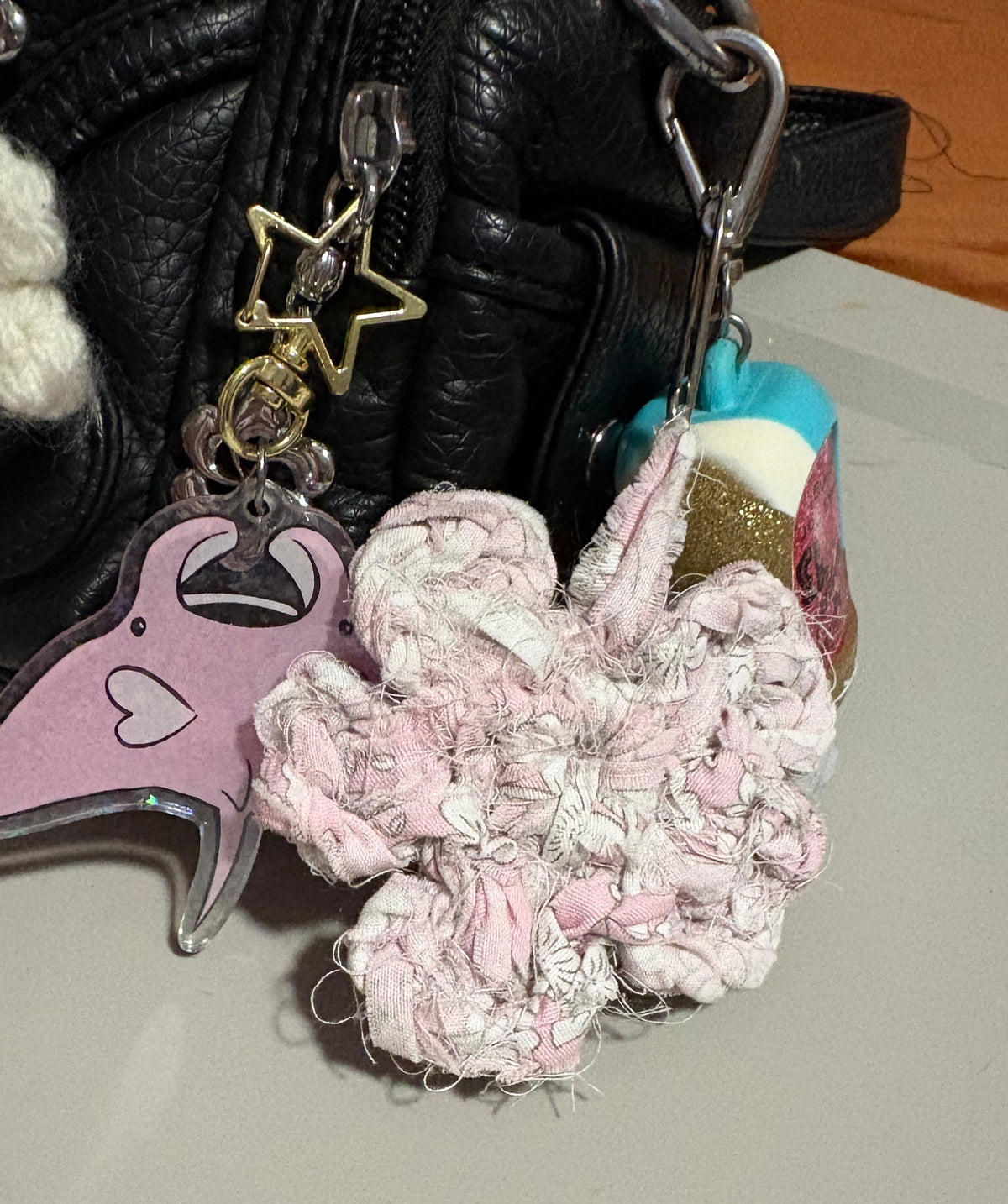Pink Floral Crochet Flower Keychain