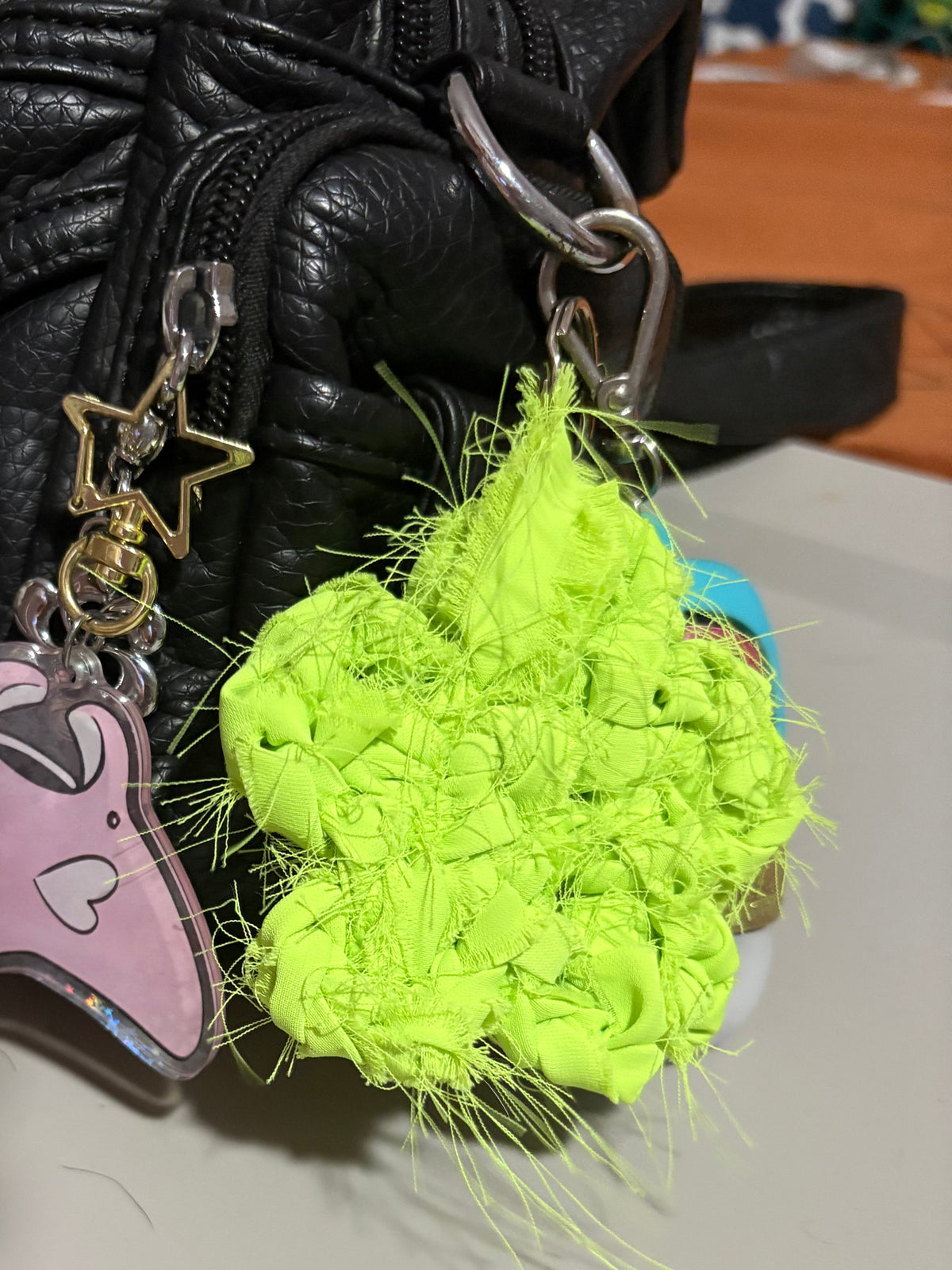 Fuzzy Crochet Flower Keychain