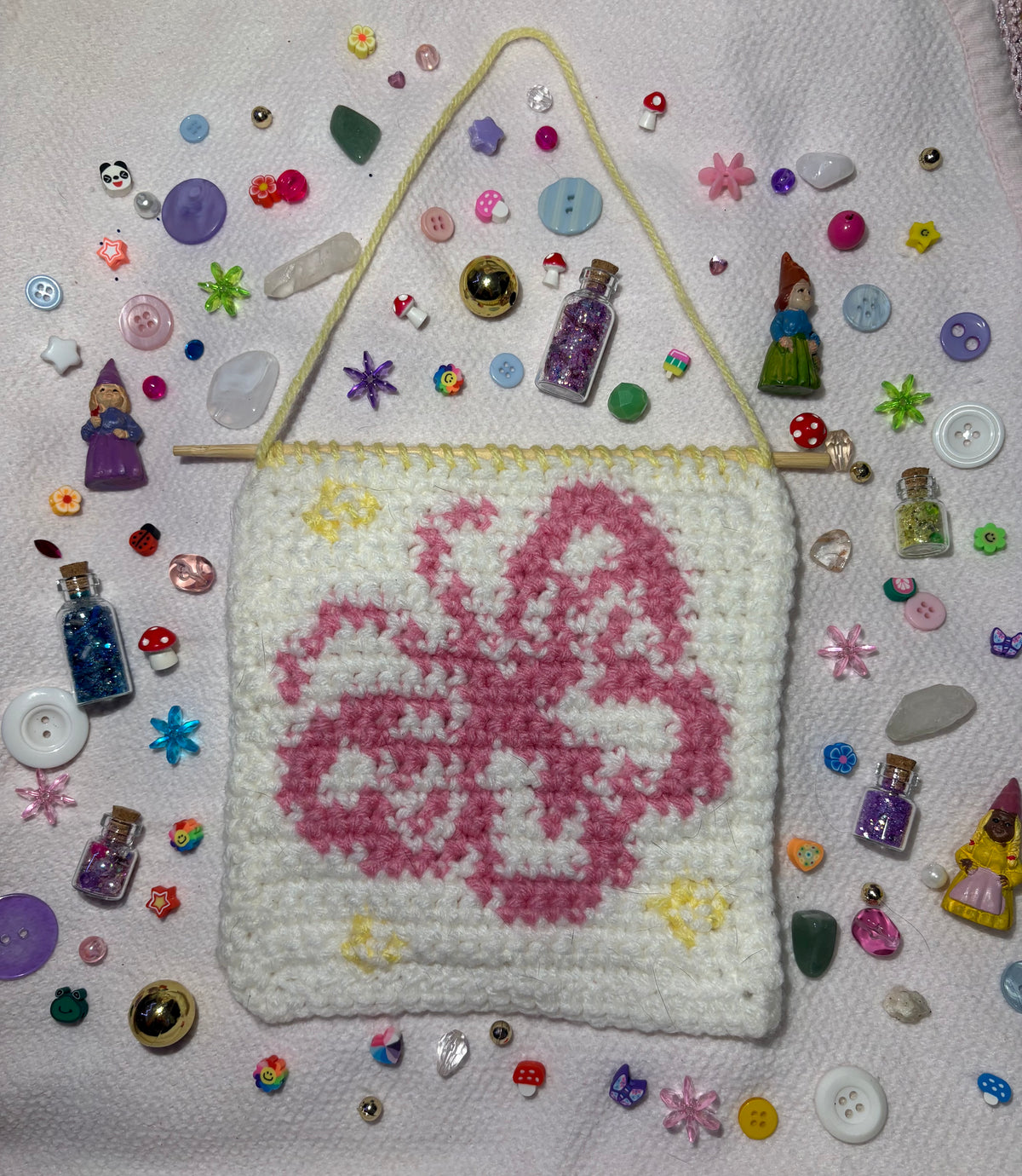 Pink Butterfly Crochet Tapestry